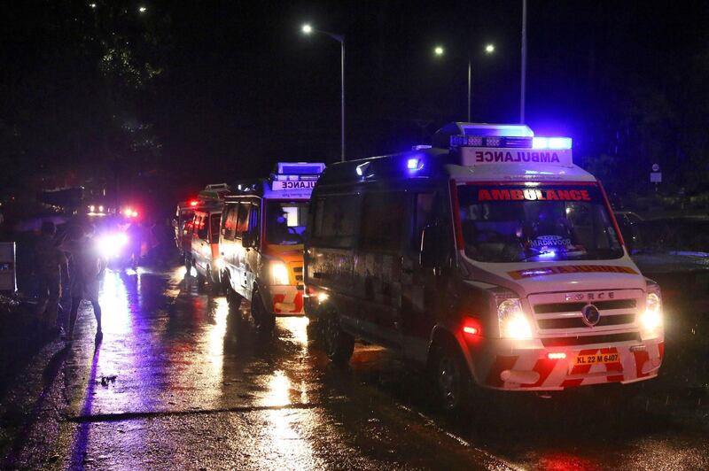 Rows of ambulances are seen outside the airport where a passenger plane crashed. Reuters