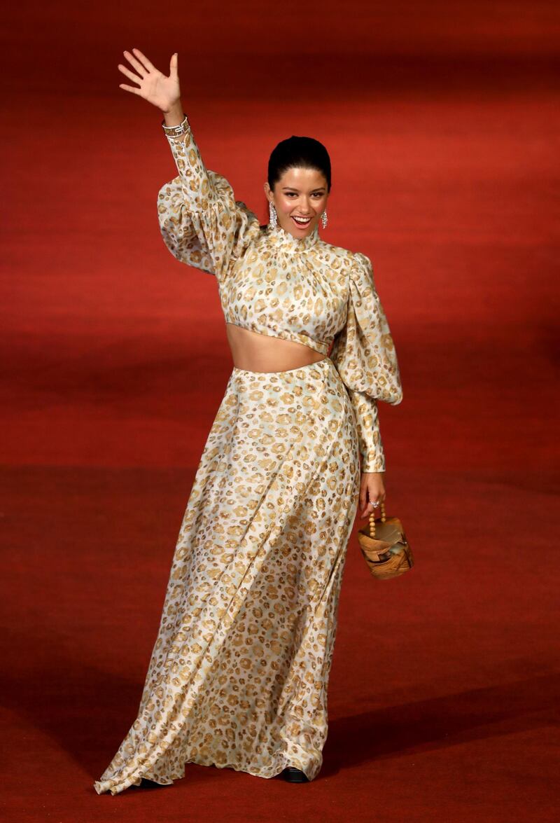 Lebanese model Cynthia Khalifeh walks the red carpet during the fourth El Gouna Film Festival, in the Egyptian Red Sea resort of El Gouna, on October 25, 2020. AFP