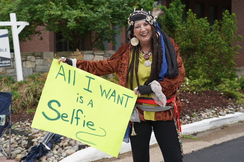 Tina Rhinehart, dressed as Captain Jack Sparrow, came to the courthouse to show her support for Depp. Willy Lowry / The National