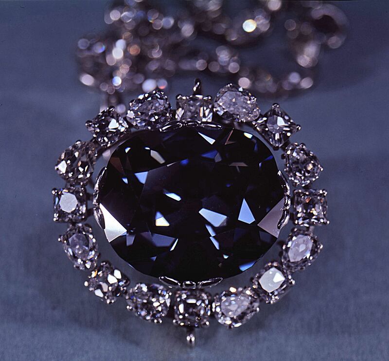 The Hope Diamond, estimated to be worth $200–350 million. It was once owned by King Louis XIV of France in the 1600s, and is now in the National Museum of Natural History in Washington, D.C. Wikimedia Commons