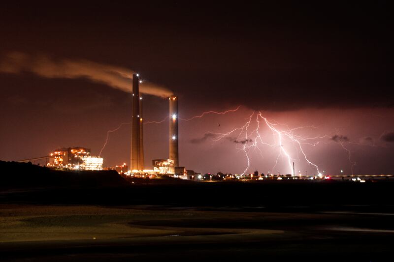 Lightning strikes over Rutenberg power station in Ashkelon, Israel. Reuters

