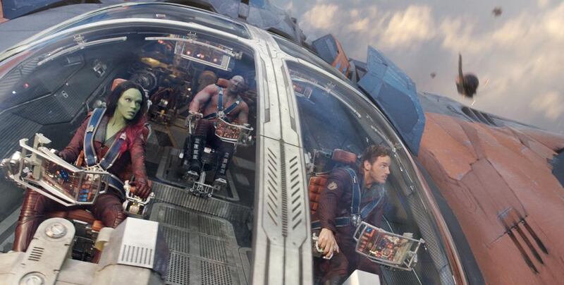 From left: Zoe Saldana, Dave Bautista and Chris Pratt in a scene from Guardians Of The Galaxy. Courtesy Film Frame