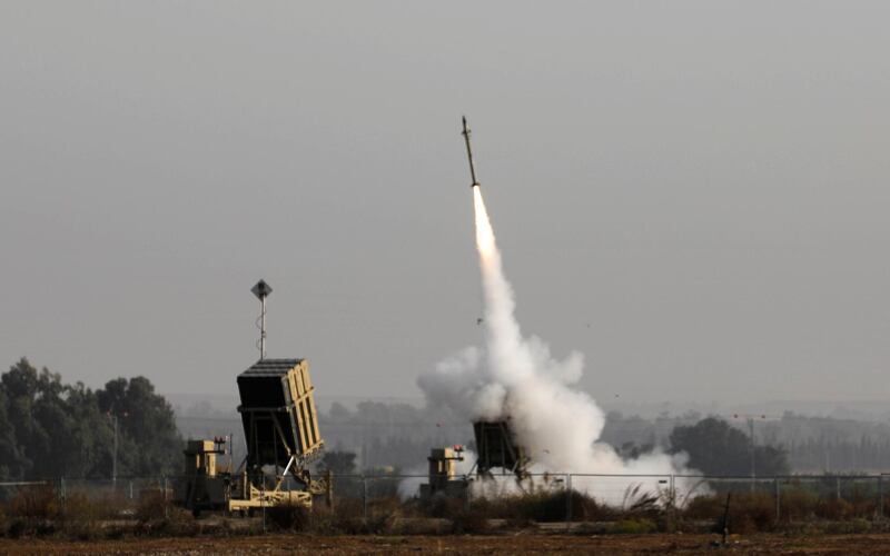 An Israeli missile launched from the Iron Dome defence missile system, designed to intercept and destroy incoming short-range rockets and artillery shells, is pictured in the southern Israeli city of Sderot on November 12, 2019. - Air raid sirens sounded in the southern Israeli towns near the Gaza Strip border. Since Israel's targeted killing of Islamic Jihad commander Baha Abu al-Ata on November 12 in the morning, at least 220 rockets have been fired at Israel from Gaza without causing any deaths, the military said. Israeli air defences intercepted 90 percent of the rockets, it added. (Photo by MENAHEM KAHANA / AFP)