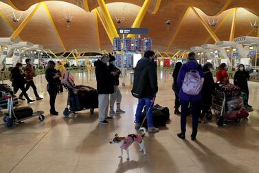 Passengers wait for news about their flights at Adolfo Suarez Barajas airport, which is suspending flights due to heavy snowfall in Madrid, Spain, January 9. Reuters