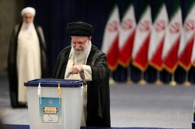 Iran's supreme leader Ayatollah Ali Khamenei casts his vote in Tehran on Friday. Photo: Office of the Iranian Supreme Leader / Wana