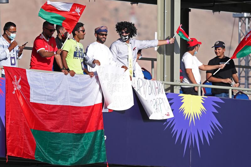 Oman fans cheer their cricket team to a comprehensive victory against Papua New Guinea in Muscat. AFP