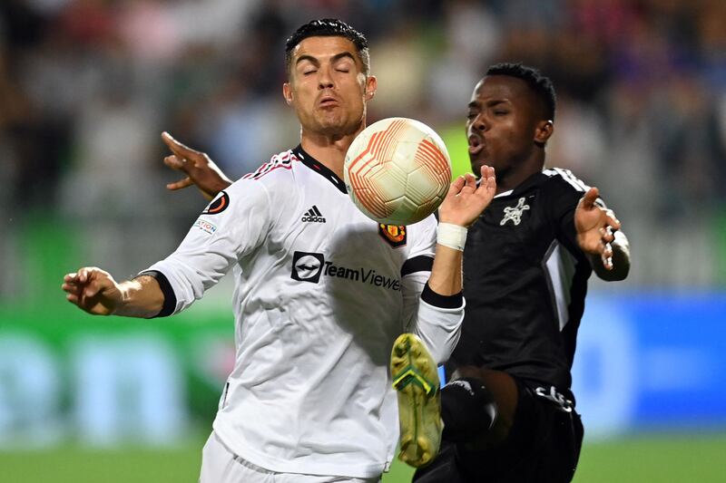 Ronaldo battles for the ball in Chisinau. AFP