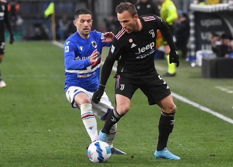 Juventus' Arthur Melo (R) has joined Liverpool on loan. AP