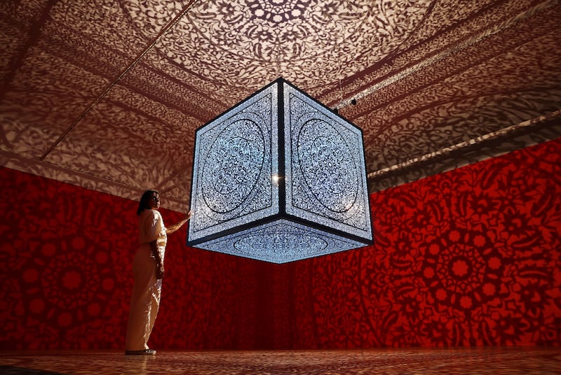 There was a preview for the exhibition 'All The Flowers Are For Me' at Kew Gardens in London on Thursday, with a light box suspended from the gallery ceiling exploring motifs from Islamic culture. Getty