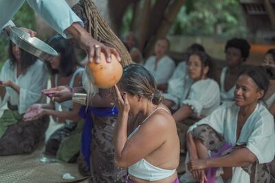 A purification ceremony is offered on arrival at Gdas Bali. Photo: Gdas Bali