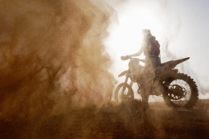 Hayley O'Connor, 14, rides her dirt bike in Dubai.