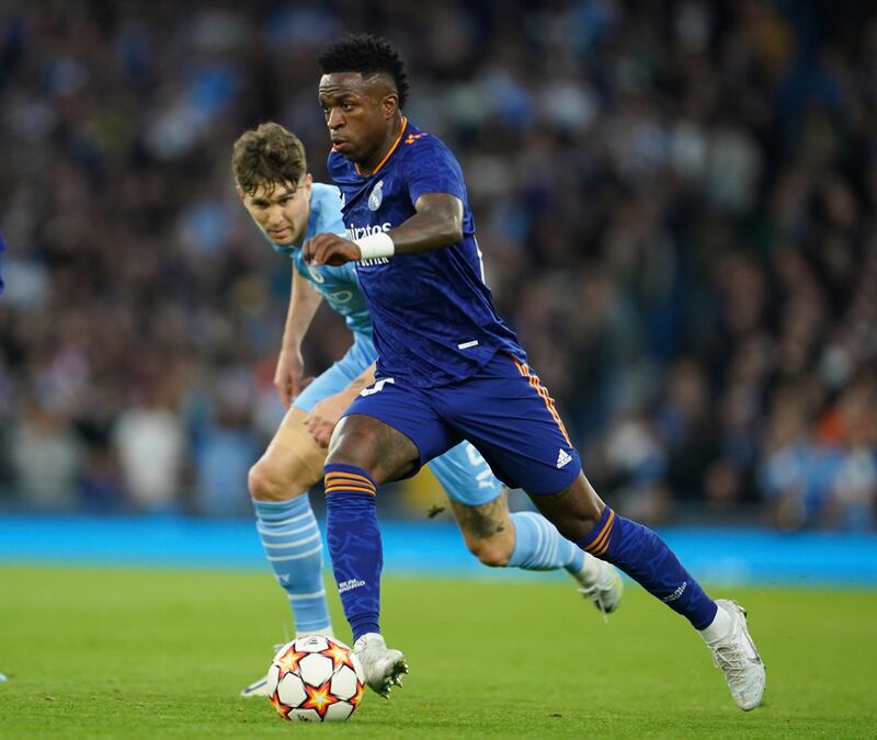 John Stones - 6: Playing out of comfort zone at right-back and had been solid enough up against the dangerous Vinicius Junior before limping off injured late in first half. Looked devastated as he headed off down tunnel. AP