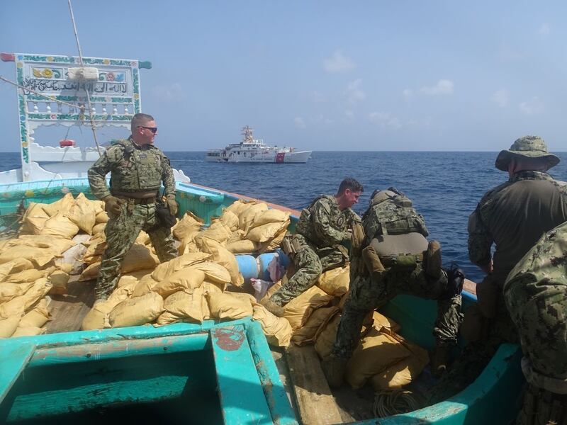 A US Coast Guard ship seized an estimated $85 million worth of heroin from a fishing vessel in the Gulf of Oman on Tuesday. Photo by US Coast Guard