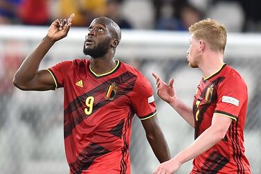 Romelu Lukaku (L) of Belgium celebrates with Kevin de Bruyne after scoring the 2-0 during the UEFA Nations League semi final soccer match between Belgium and France in Turin, Italy, 07 October 2021.   EPA / Alessandro di Marco