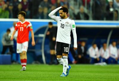 Soccer Football - World Cup - Group A - Russia vs Egypt - Saint Petersburg Stadium, Saint Petersburg, Russia - June 19, 2018   Egypt's Mohamed Salah looks dejected    REUTERS/Dylan Martinez