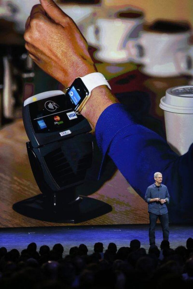 Tim Cook announces the Apple Watch at the press event in California.  Justin Sullivan/Getty Images/AFP