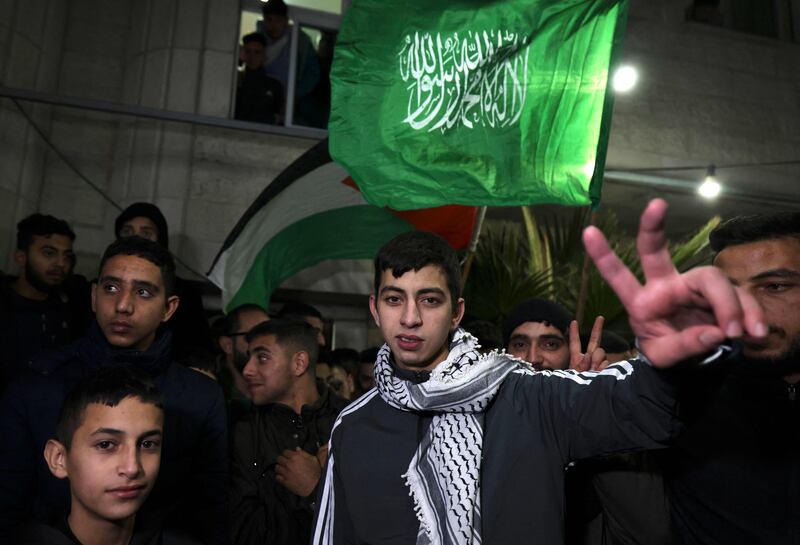 A Palestinian prisoner gestures after being released from jail in Israel in exchange for Israeli hostages in November. AFP