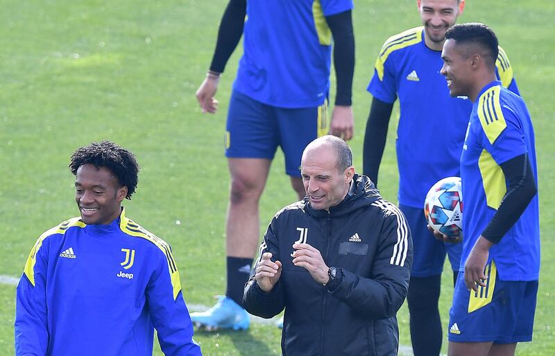 Juventus coach Massimiliano Allegri directs his squad ahead of the Villareal game. EPA 