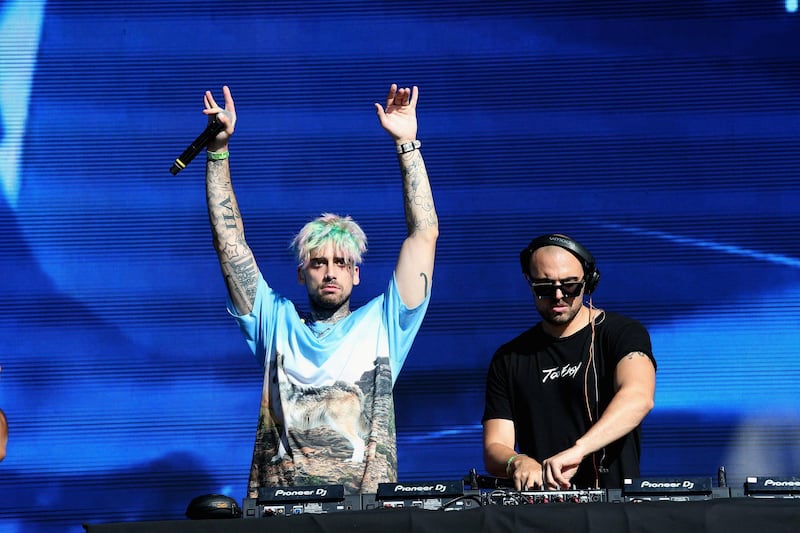 DEL MAR, CALIFORNIA - SEPTEMBER 14: KEVI (L) and Matthew Russell of Cheat Codes perform in concert during the 2019 KAABOO Del Mar at Del Mar Race Track on September 14, 2019 in Del Mar, California.  (Photo by Gary Miller/Getty Images)