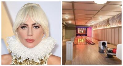 Lady Gaga has a bowling alley in her Malibu home, accessed via a secret door. Photos: Getty Images / The Agency