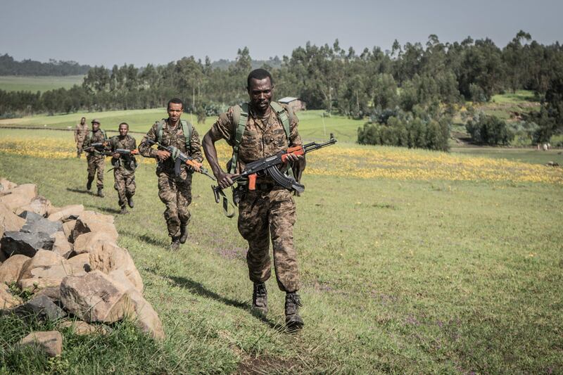 Soldiers train in Dabat. AFP