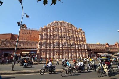Pink sandstone has also been used to build many of Jaipur’s palaces, including Hawa Mahal, above. Getty Images