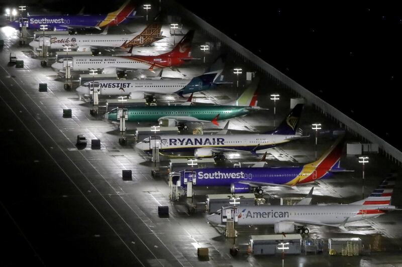 FILE PHOTO: Aerial photos showing Boeing 737 Max airplanes parked at Boeing Field in Seattle, Washington, U.S. October 20, 2019.  Picture taken October 20, 2019.  REUTERS/Gary He/File Photo