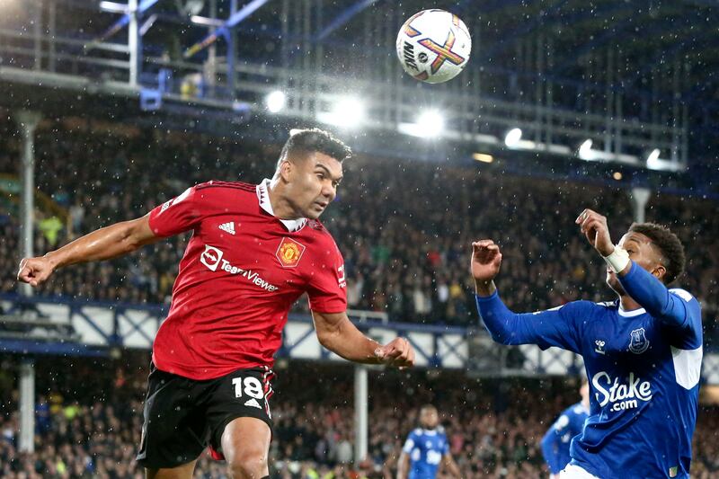 Manchester United's Casemiro in action in the 2-1 Premier League win at Everton on October 9, 2022. EPA