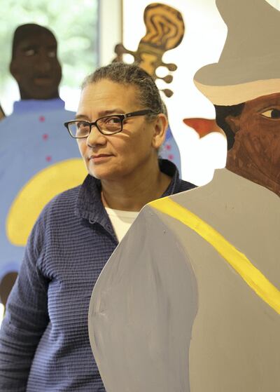 Lubaina Himid at the opening of her exhibition at Firstsite (2017). Marwan Sallouta, Courtesy of Firstsite