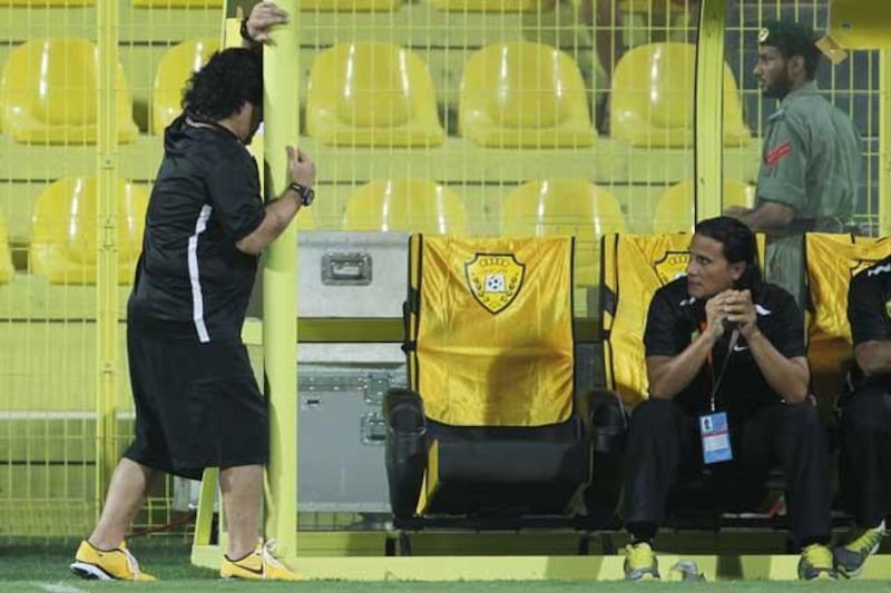 A chink in the armour? Maradona (L) reacts during the Gulf Cooperation Council Champions League soccer match against Al Wehda Club at Al Wasl Club. EPA/Ali Haider