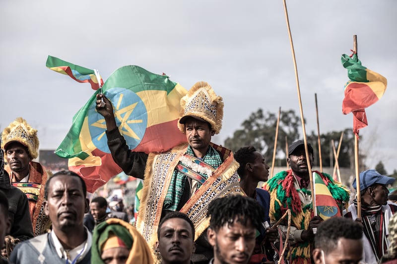 A protester waves the Ethiopian flag during a rally against pro-Tigray People's Liberation Front forces in Addis Ababa. All photos: AFP