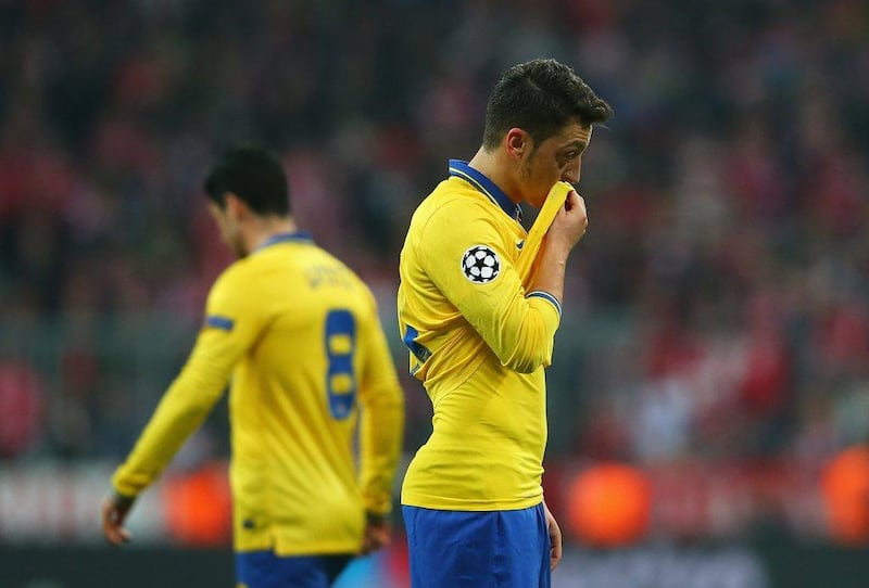 Mesut Ozil injured his hamstring against Bayern Munich on Tuesday night. Alexander Hassenstein / Bongarts / Getty Images / March 11, 2014