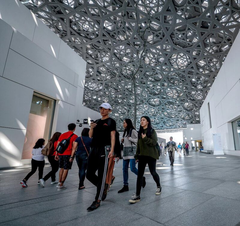 Abu Dhabi, United Arab Emirates, March 12, 2020.  
Stock Images;  The Louvre Abu Dhabi.  Shot November 19, 2019.  Visitors at the Louvre, Abu Dhabi enjoying the sights.
Victor Besa / The National
Section:  NA standalone
Reporter: