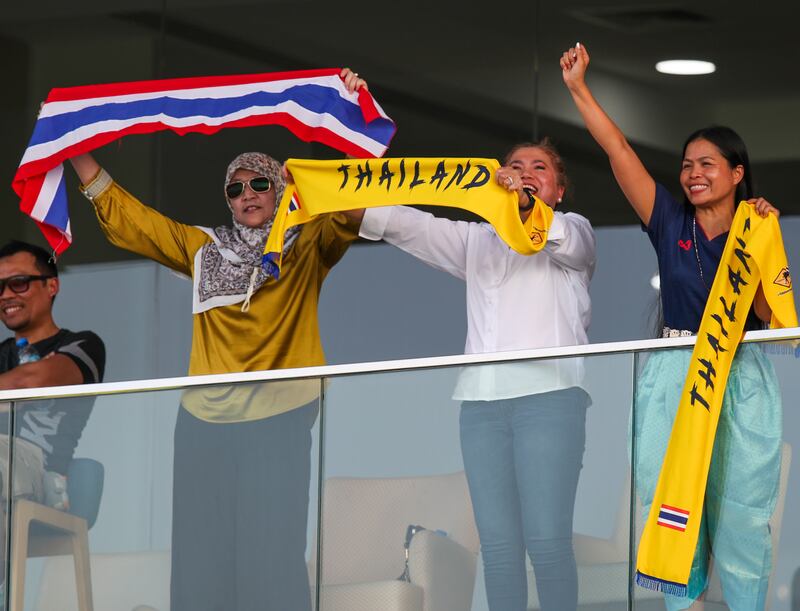 Thailand fans during the Women's T20 World Cup Qualifier, UAE v Thailand. 