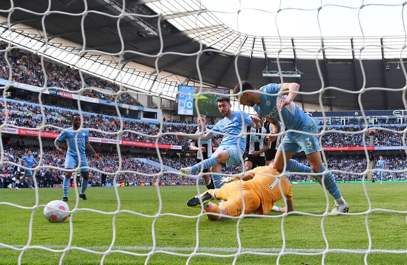 Aymeric Laporte scores for Manchester City. Getty
