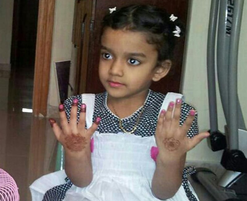 Nizaha Aalaa, 3, died from heat exhaustion after being left alone on a school bus. Five people are on trial in connection with her death in October. Courtesy family members