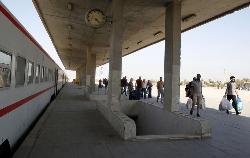 Iraqi rail passengers arrive in Fallujah in Anbar province, about 70 kilometres west of the capital. AFP