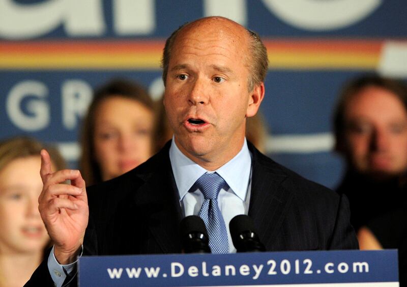 FILE - In this Nov. 6, 2012, file photo, John Delaney, Democratic challenger for Maryland's 6th Congressional District, speaks at an election night victory party in Potomac, Md. Delaney, who is scheduled to be sworn in Thursday, Jan. 3, 2013 defeated 10-term incumbent Roscoe Bartlett in November after Maryland's ruling Democrats redrew the district's boundaries. Maryland's newest congressman is taking office as lawmakers continue to grapple with tough choices about federal deficit reduction. (AP Photo/Nick Wass, File)