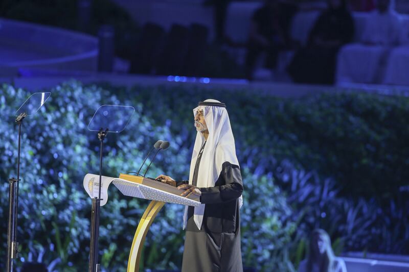Sheikh Nahyan bin Mubarak, Minister of State for Tolerance, delivers a speech during the opening ceremony.