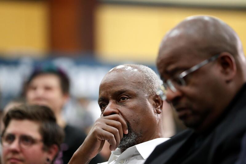 Supporters of Bernie Sanders listen to a panel on African-American issues during a town hall in Flint, Michigan on March 7, 2020. Reuters