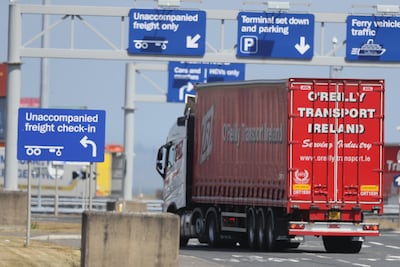 A lorry at Belfast Harbour. The British Chambers of Commerce says a significant number of businesses are still struggling with the UK-EU trade deal. PA
