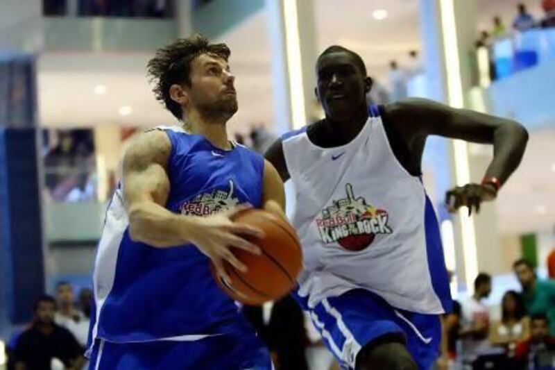 Zack Barjic, left, takes on Mamadou Ndiaye in Dubai Mall on Thursday.