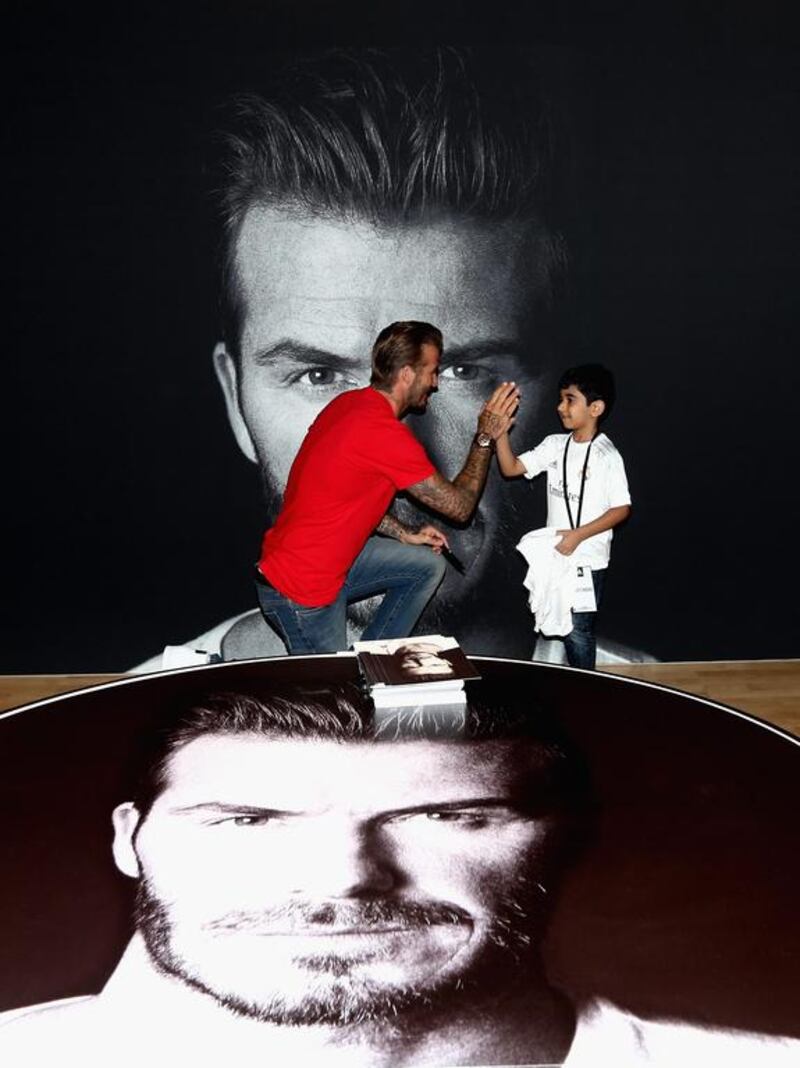 Interviewed for Sky Arabia, Beckham turned his attention to the burning matters of the day – what was his favourite colour for football boots (white), what did he have for breakfast (a sandwich) and what did he think of Dubai (hot). Warren Little / Getty Images