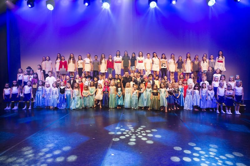 The entire cast during dress rehearsal for the performance of DPA Performs by the Dubai Performing Arts Academy at the Madinat Theatre in Dubai. Duncan Chard for the National