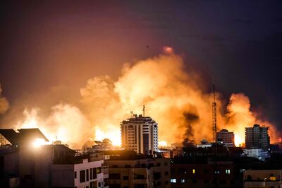 A fireball erupts during an Israeli bombardment of Gaza city on Monday. AFP