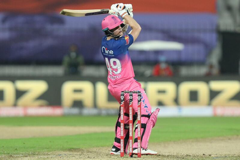 Steve Smith captain of Rajasthan Royals play a shot during match 9 of season 13 of the Indian Premier League (IPL) between Rajasthan Royals and Kings XI Punjab held at the Sharjah Cricket Stadium, Sharjah in the United Arab Emirates on the 27th September 2020.  Photo by: Arjun Singh  / Sportzpics for BCCI