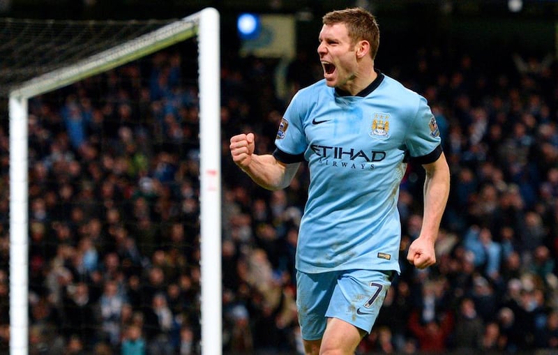 Liverpool-bound James Milner is pictured scoring for Manchester City, the fourth biggest brand in world football, giving full exposure to club sponsor Etihad Airways. Oli Scarff / AFP