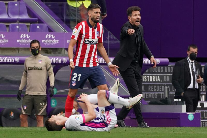 Atletico Madrid's coach Diego Simeone alongside Yannick Ferreira-Carrasco. AFP