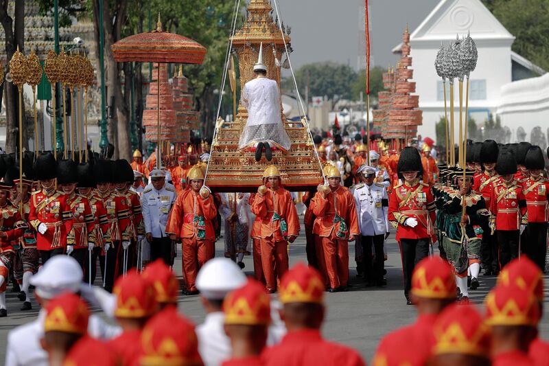 The Royal Urn of Thailand's late King Bhumibol Adulyadej is carried during the Royal Cremation ceremony at the Grand Palace in Bangkok, Thailand. Damir Sagolj / Reuters.