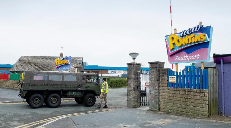 Army vehicles arrive Pontins holiday camp where the Army are based ahead of the testing. EPA